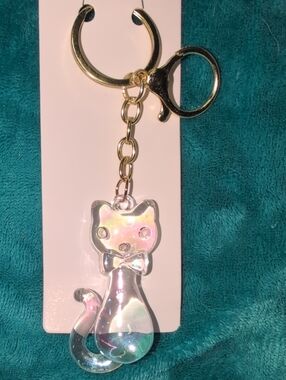 Iridescent Clear Cat Keychain  Bag Charm